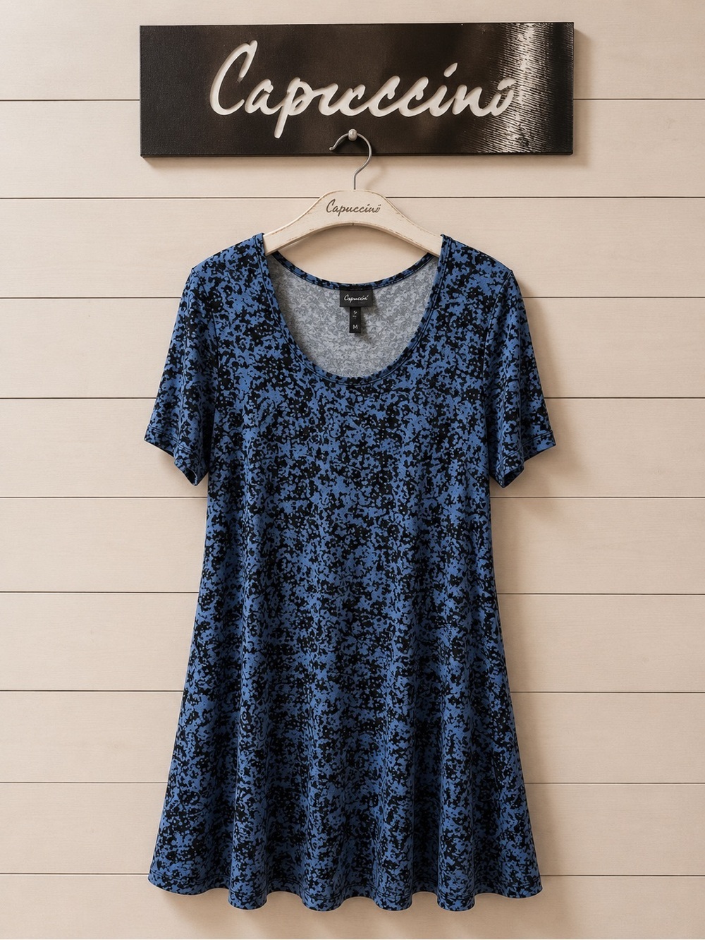 CAPPUCCINO Blue Black Abstract Print Dress Size XL